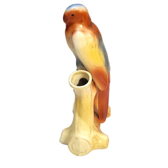Parrot Flower Bud Vase Colorful‎ Avian Bird Czechoslovakia Dime Mark 5.75" Tall - Picture 5 of 9